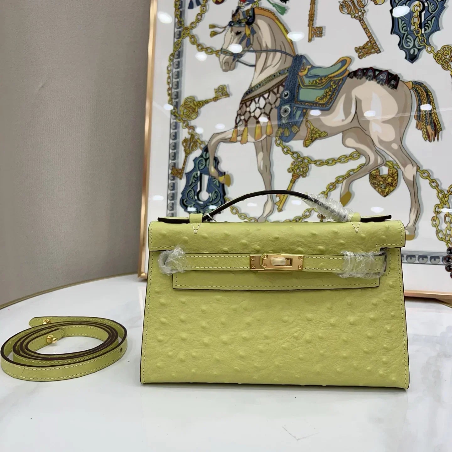 Jaune Bourgeon Ostrich Kelly Danse II Palladium Hardware