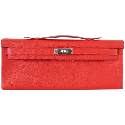 Kelly Cut Bag Clutch Rouge Casaque Epsom Palladium