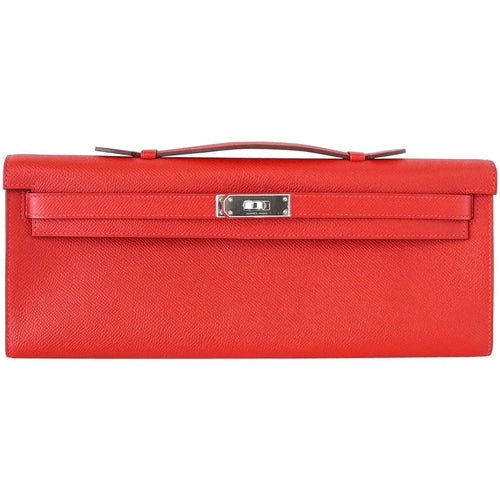Kelly Cut Bag Clutch Rouge Casaque Epsom Palladium