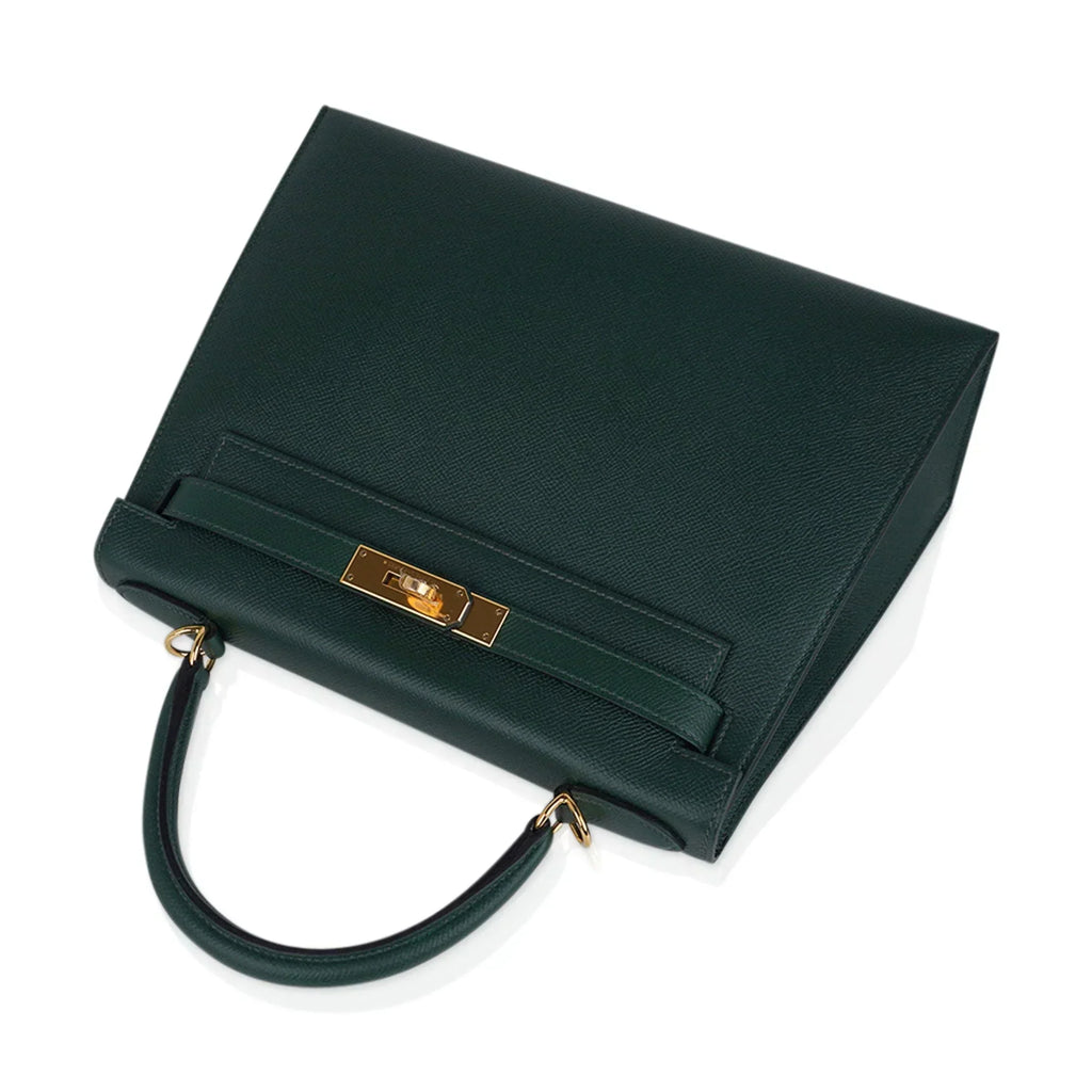 Kelly Sellier 28 Bag Vert Anglais Epsom Leather with Gold Hardware