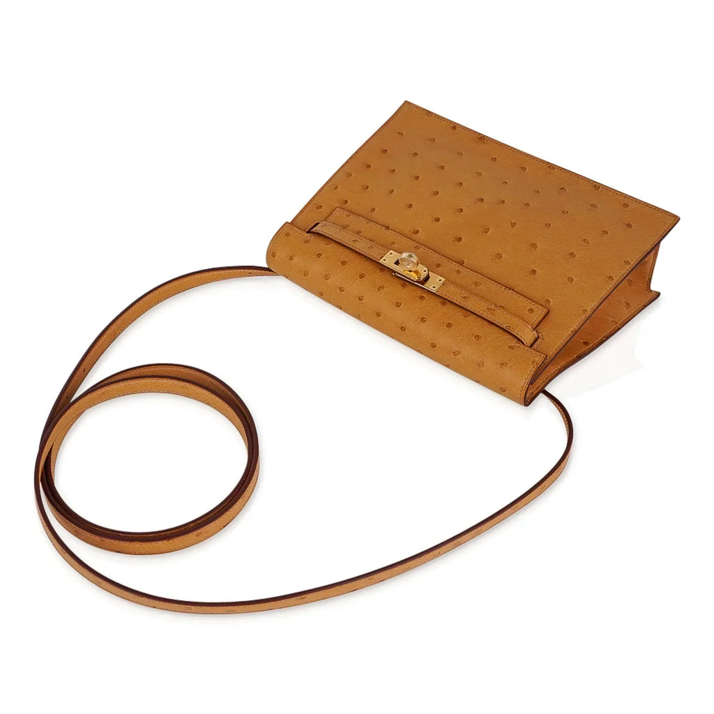 Kelly Danse Bag Tabac Camel Ostrich with Gold Hardware