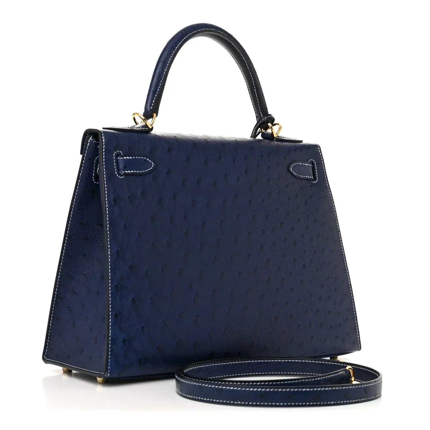 Kelly 25 Bleu Iris Sellier Ostrich Gold Hardware