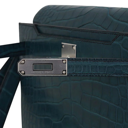 Kelly Depeches 25 Pouch Vert Rousseau Matte Alligator Palladium Hardware