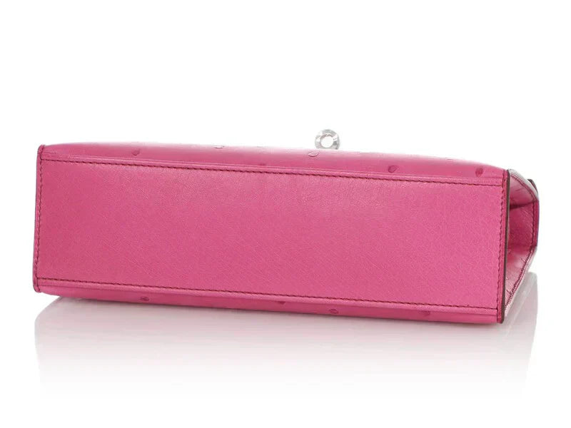 Kelly Pochette Palladium Hardware Fuchsia Ostrich