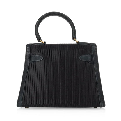 Kelly 20 Mini Vintage Bag Black Pleated Silk Suede Trim Gold Hardware