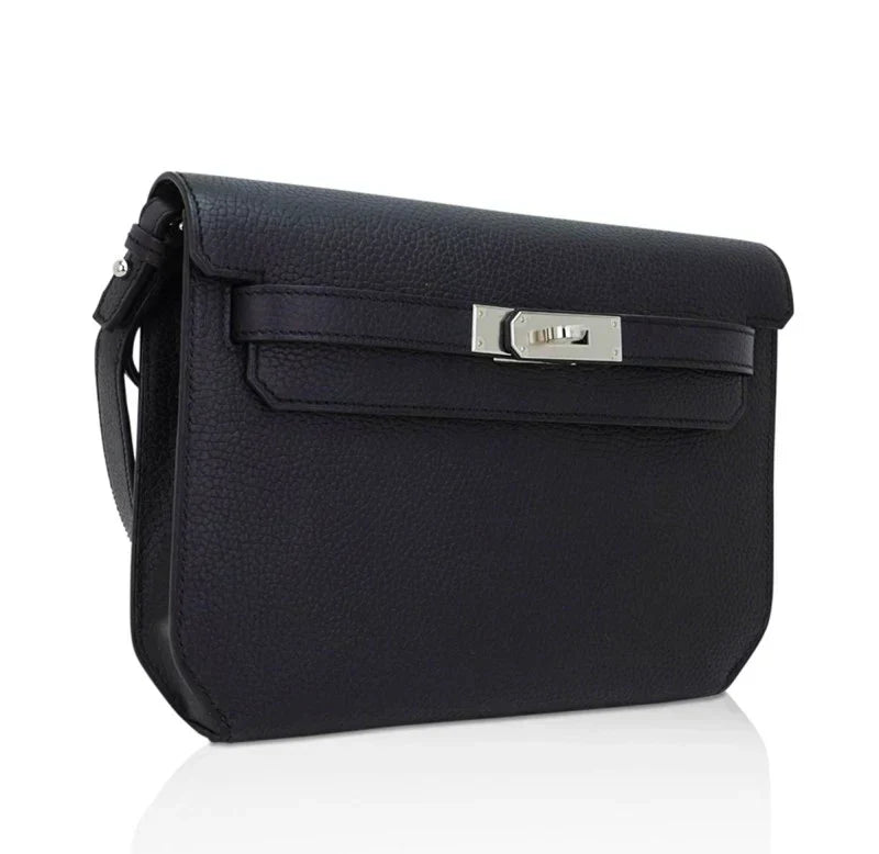 Kelly Depeches 25 Pouch Bag Blue Ocean Togo Leather with Palladium Hardware