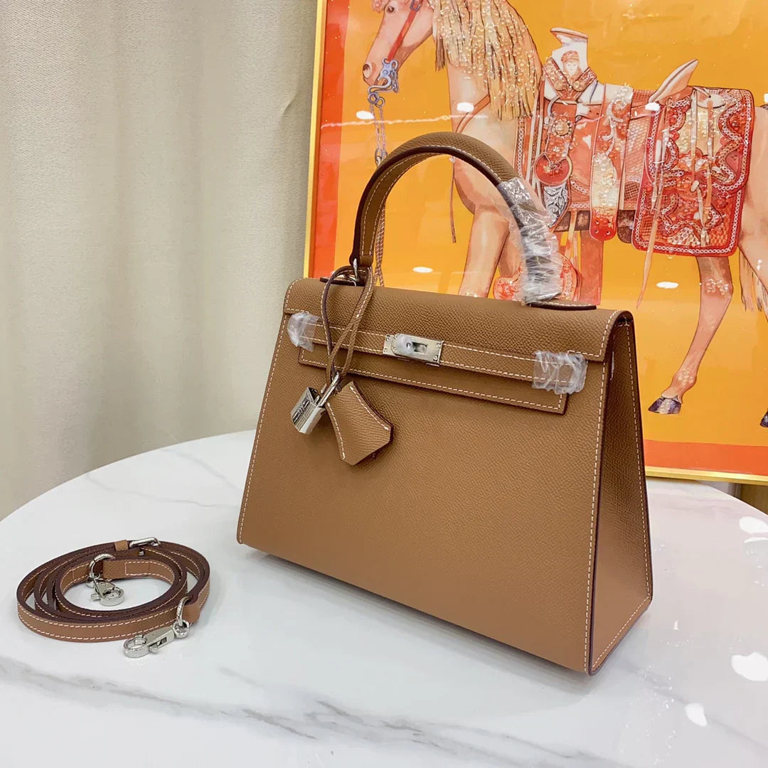 Kelly II Sellier Palm-Grained Epsom Leatheri Palladium Hardware