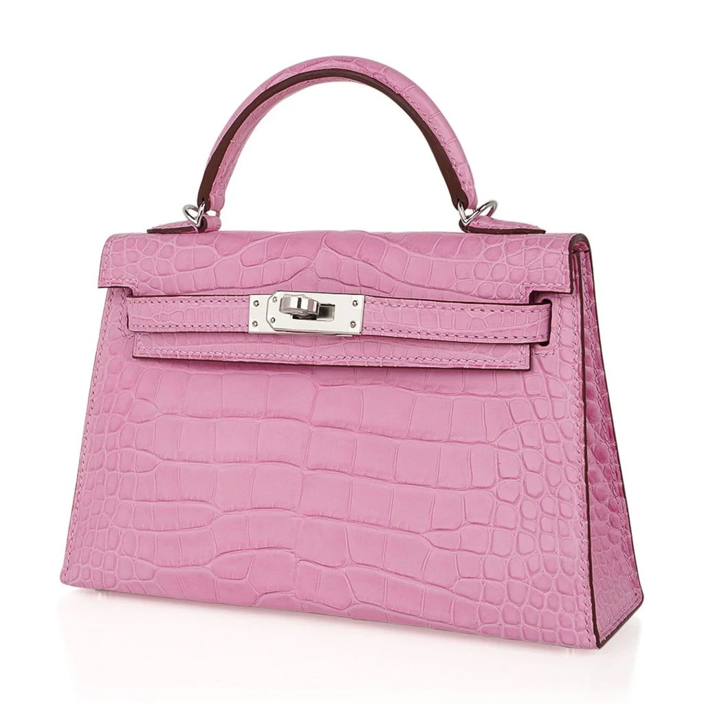 Kelly 20 Mini Sellier Bag 5P Pink Matte Alligator Palladium Limited Edition