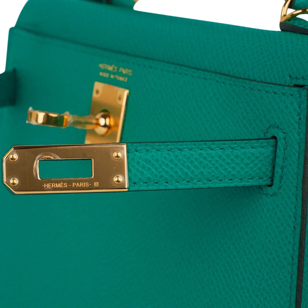 Kelly 20 Mini Sellier Bag Jade Epsom Leather Gold Hardware New w/Box