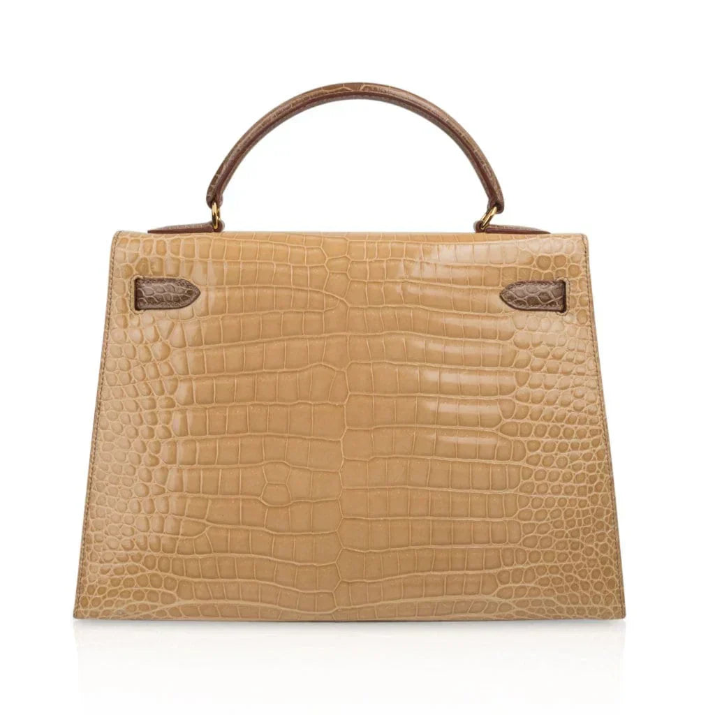 Limited Edition Tri-Color Kelly Sellier 32 Bag Poussiere Poudre Ficelle Porosus Crocodile