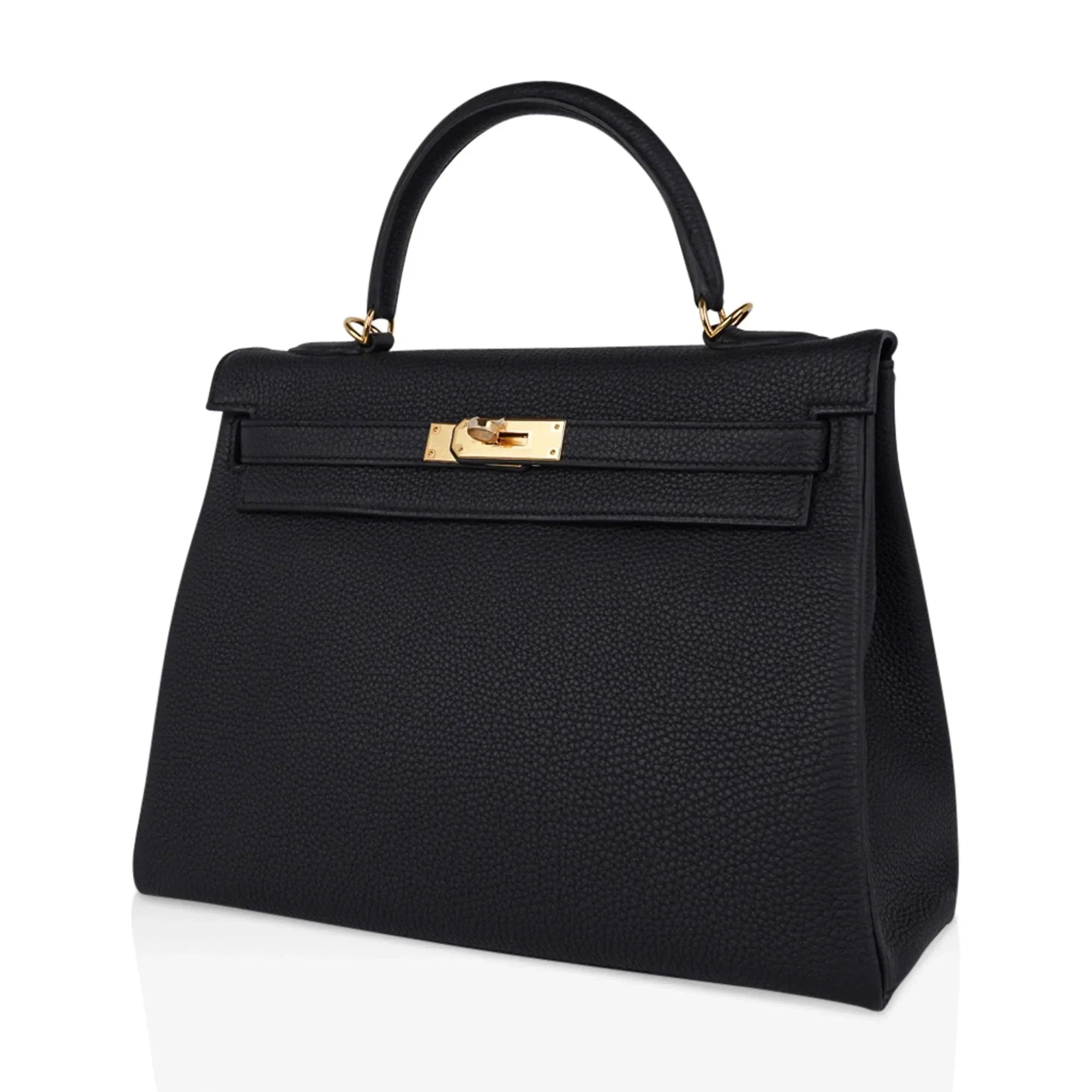 Kelly 32 Retourne Bag Black Gold Hardware Togo Leather