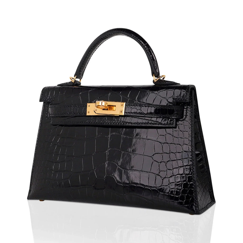 Kelly 20 Mini Sellier Bag Black Alligator Gold Hardware