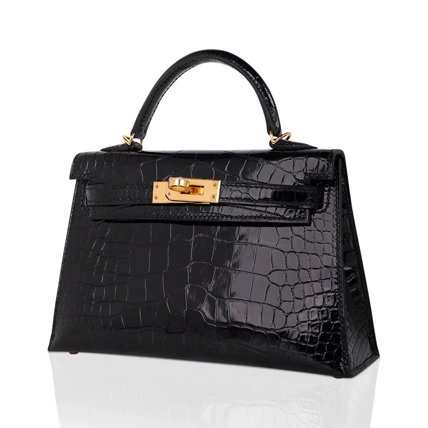 Kelly 20 Mini Sellier Bag Black Alligator Gold Hardware