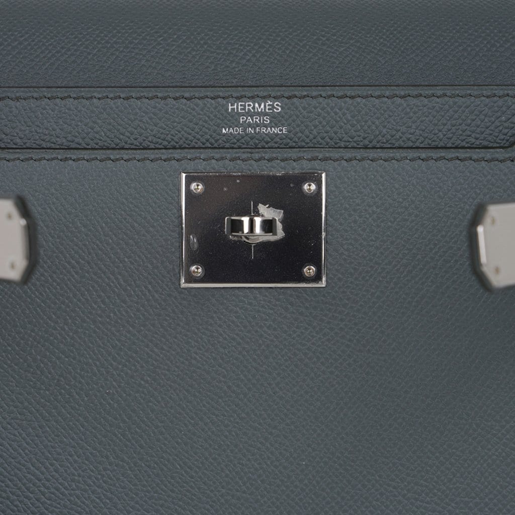 Kelly Depeches 25 Pouch Vert Amande Epsom Palladium Hardware New
