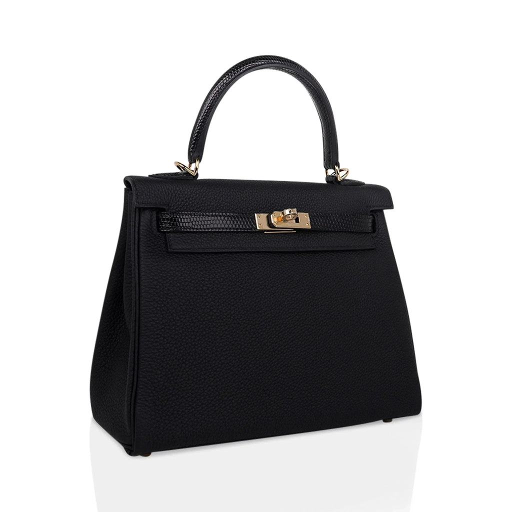 Kelly Touch 25 Retourne Bag Black Lizard / Togo Permabrass Hardware