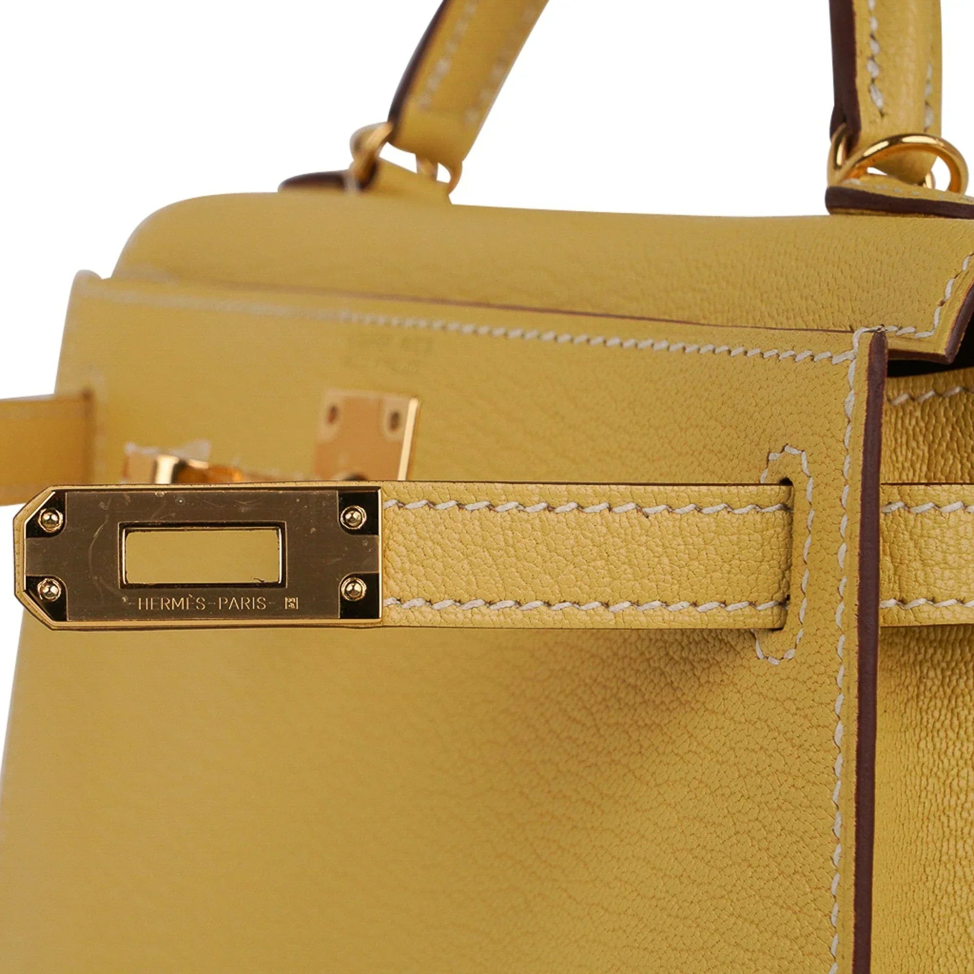 Mini Kelly 20 Sellier Jaune Foin Bag Chevre Gold
