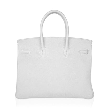 Birkin 35 Bag White Gold Hardware Clemence Leather New