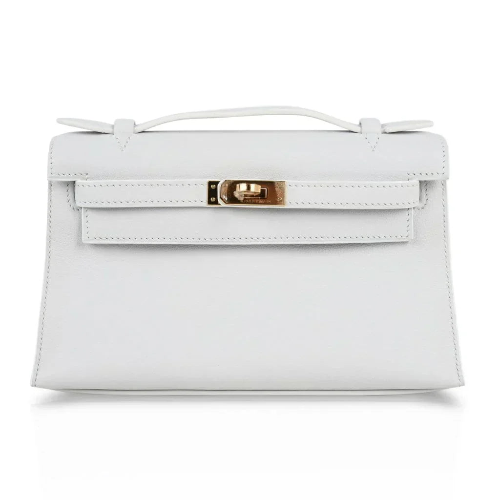 Kelly Pochette Clutch Bag Very Rare White Gold Hardware