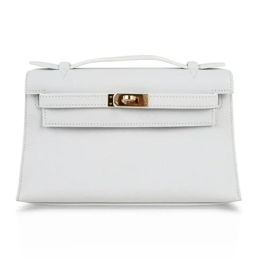 Kelly Pochette Clutch Bag Very Rare White Gold Hardware