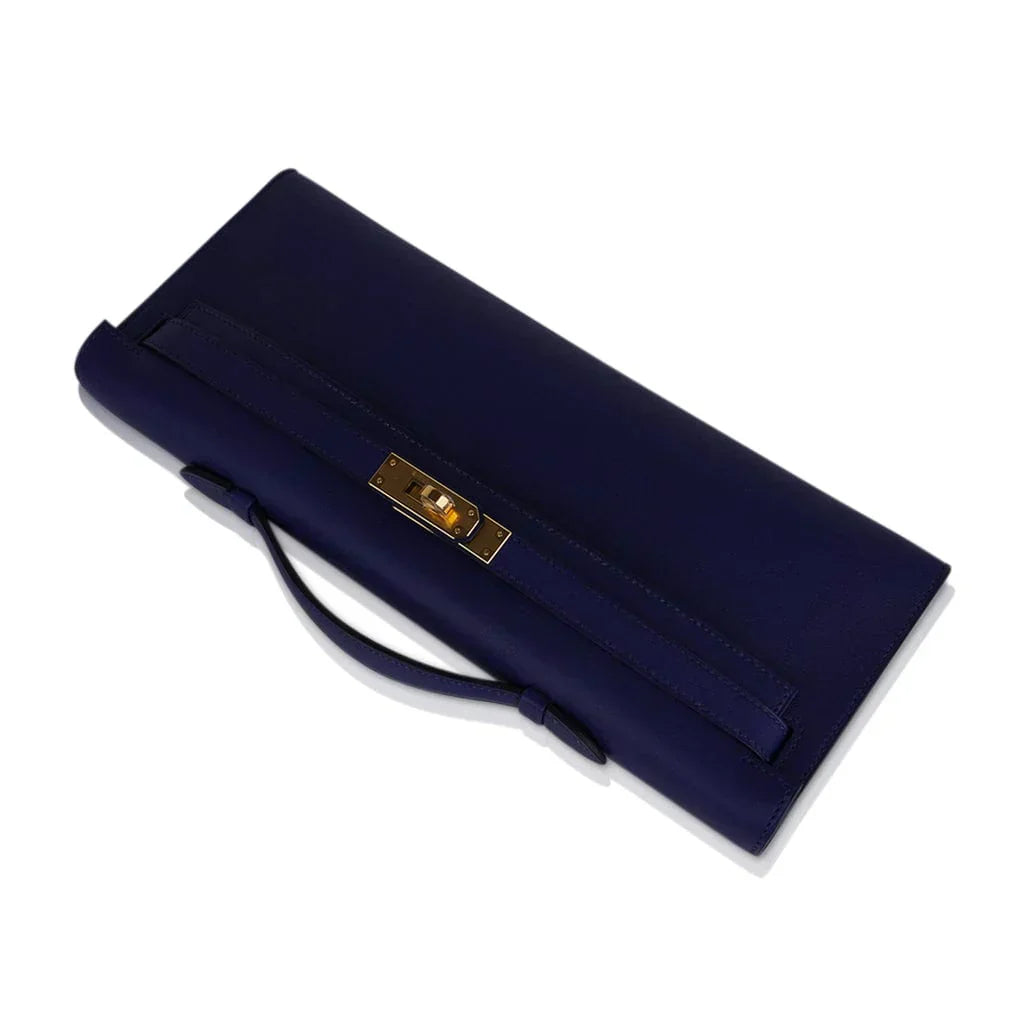 Kelly Cut Bag Blue Encre Swift with Gold Hardware
