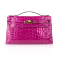 Kelly Pochette Clutch Bag Rose Scheherazade Pink Alligator Gold Hardware