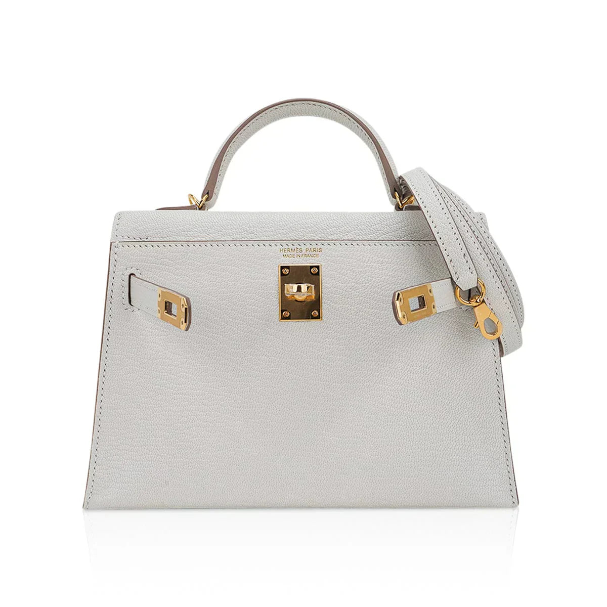 Mini Kelly 20 Bag Sellier Mushroom Chevre with Gold Hardware