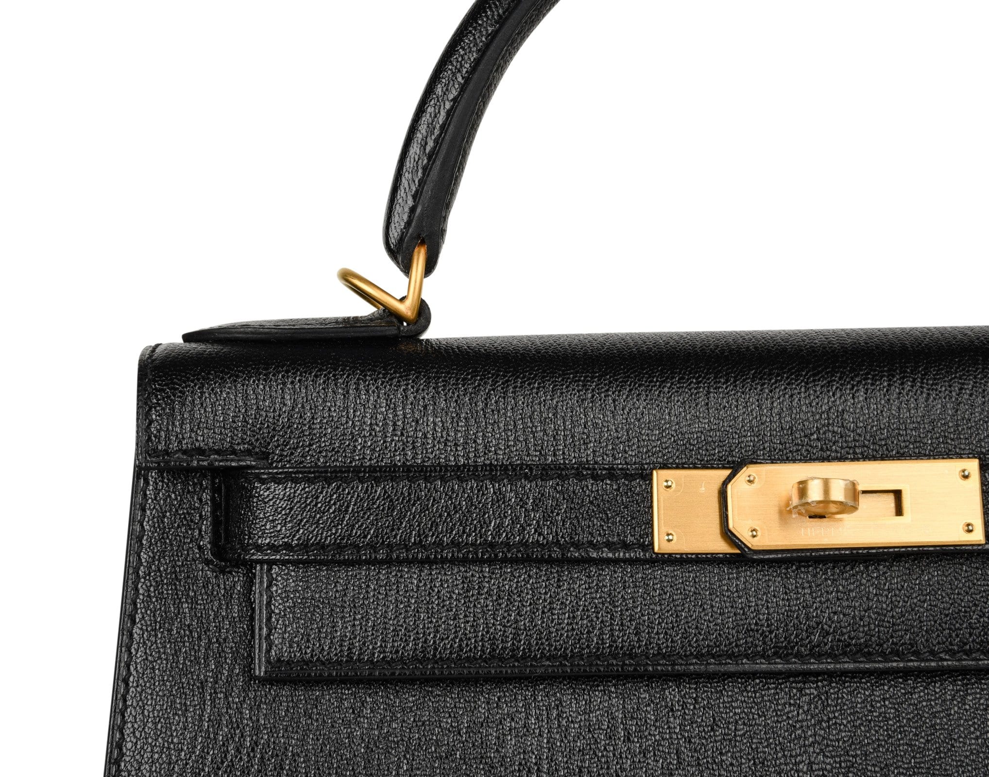 Kelly HSS 28 Bag Sellier Black Chevre Vermillion Interior Brushed Gold