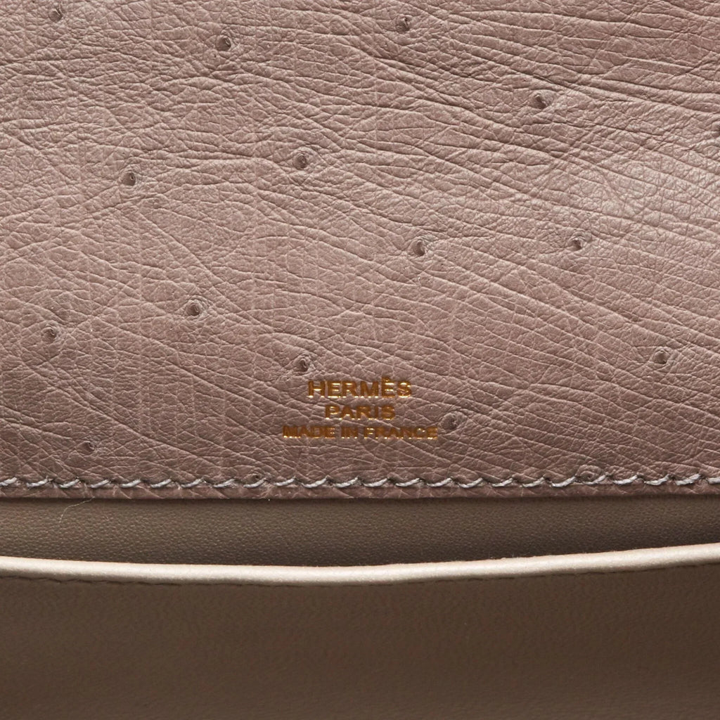 Kelly Pochette in Ostrich Leather with Gold Hardware Gris Tourterelle