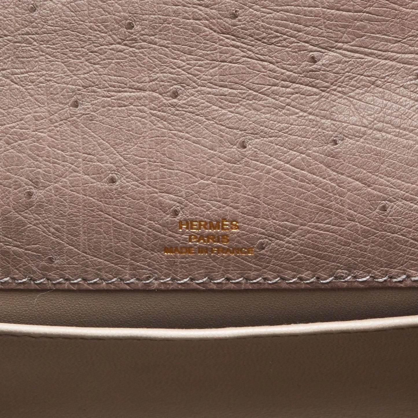 Kelly Pochette in Ostrich Leather with Gold Hardware Gris Tourterelle