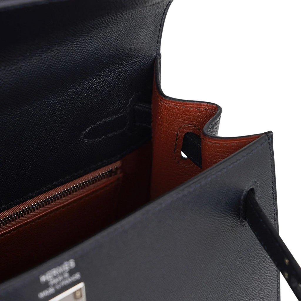 Verso Kelly Sellier 25 Bag Bleu de Minuit & Etrusque Veau Madame Leather with Palladium Hardware