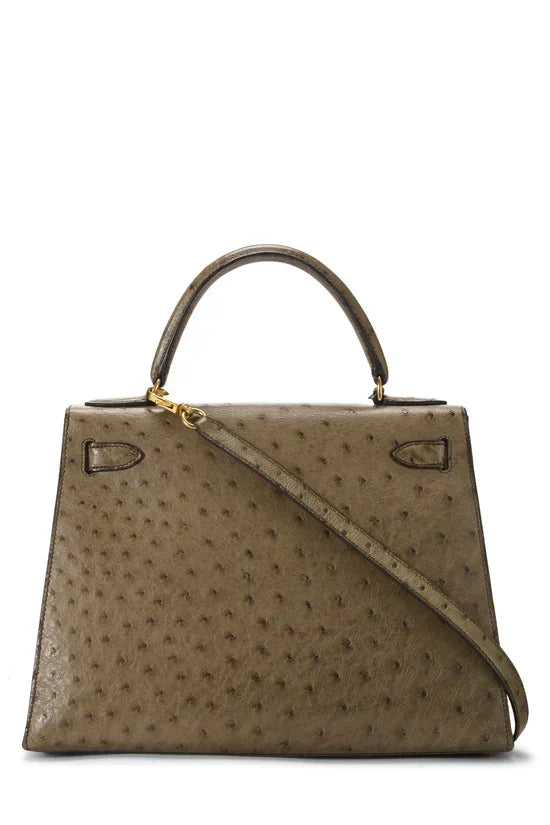 Kelly Sellier Gris Mousse Ostrich Gold Hardware