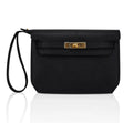 Kelly Depeches 25 Pouch Black Galop D’Leather with Gold Hardware