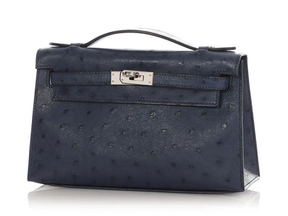 Kelly Pochette Clutch Bag crafted from top-layer cowhide with ostrich pattern