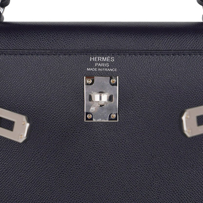 Verso Kelly Sellier 25 Bag Bleu de Minuit & Etrusque Veau Madame Leather with Palladium Hardware