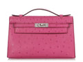 Kelly Pochette Palladium Hardware Fuchsia Ostrich