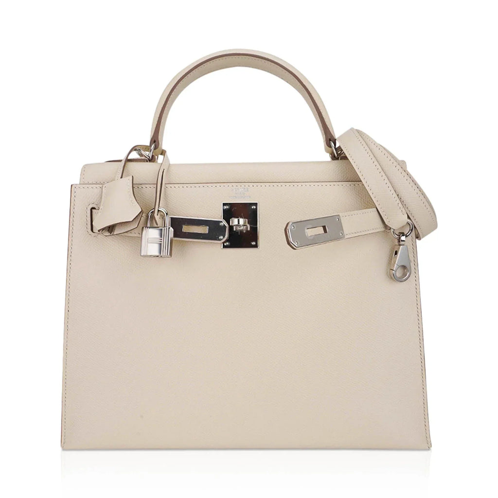 Kelly 28 Bag Sellier Craie Epsom Leather with Palladium Hardware