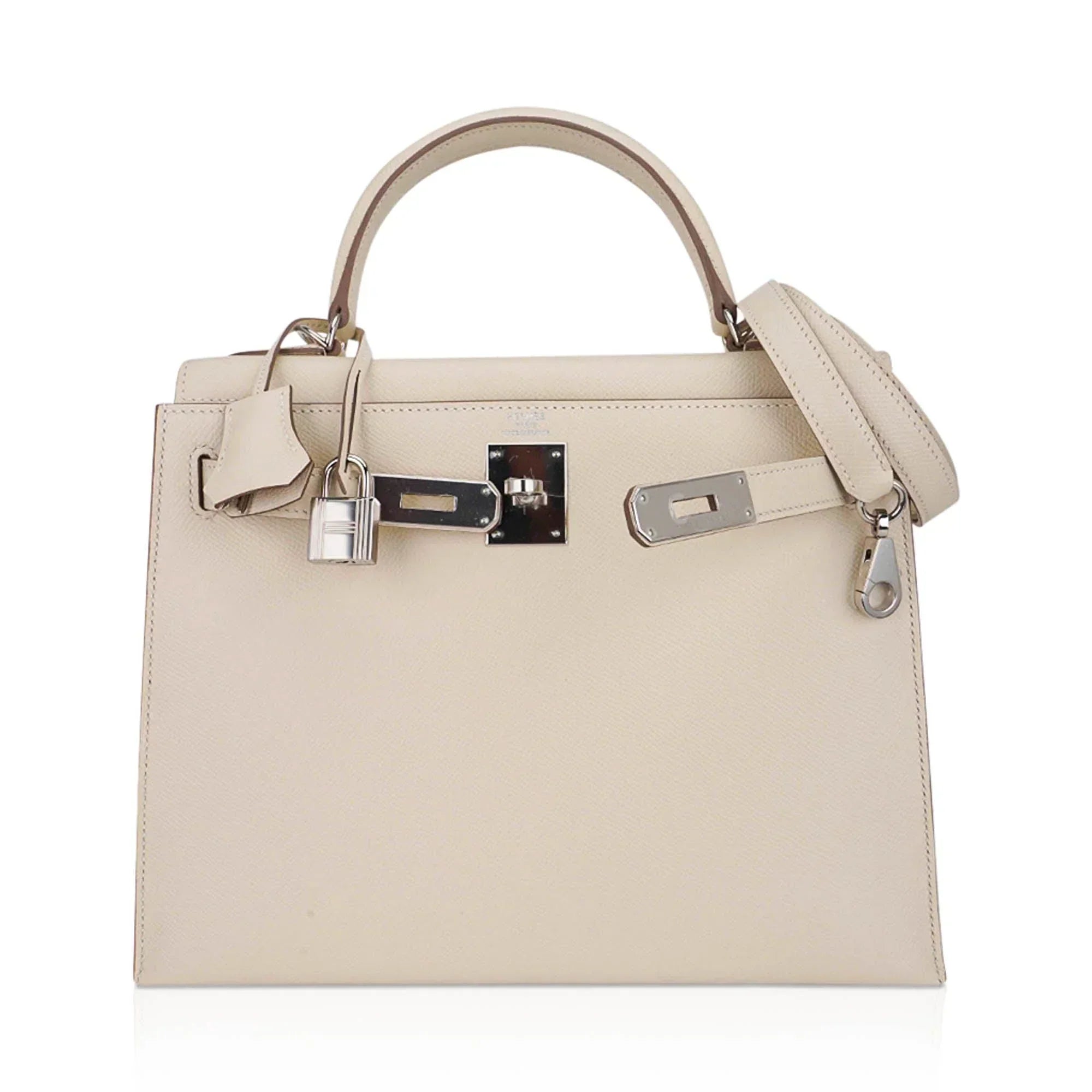 Kelly 28 Bag Sellier Craie Epsom Leather with Palladium Hardware