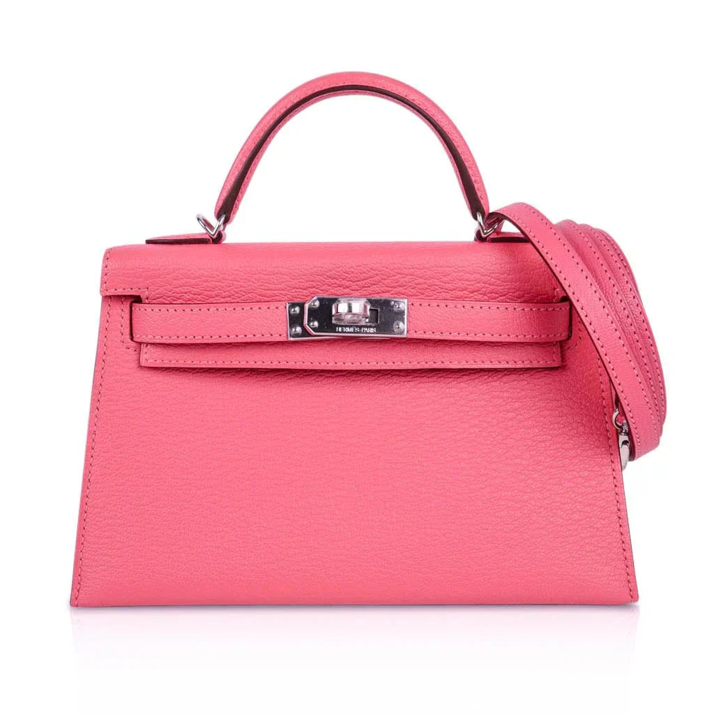 Kelly 20 Mini Sellier Bag Rose Lipstick Chevre Leather Palladium Hardware