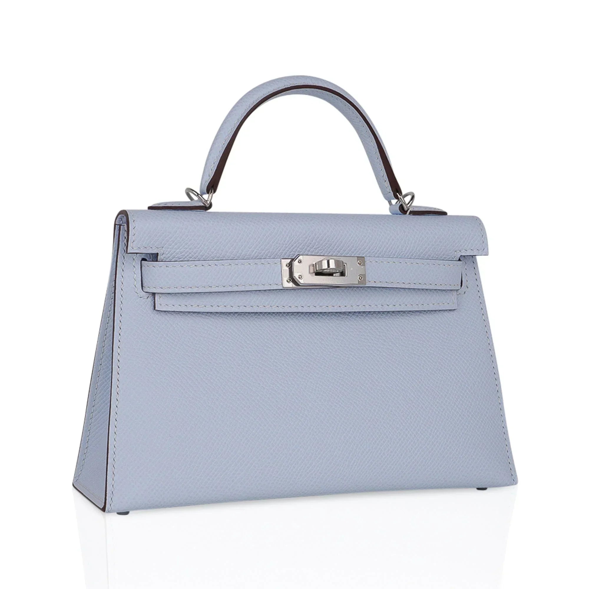 Kelly 20 Mini Sellier Bag Blue Brume Epsom Leather Gold Hardware