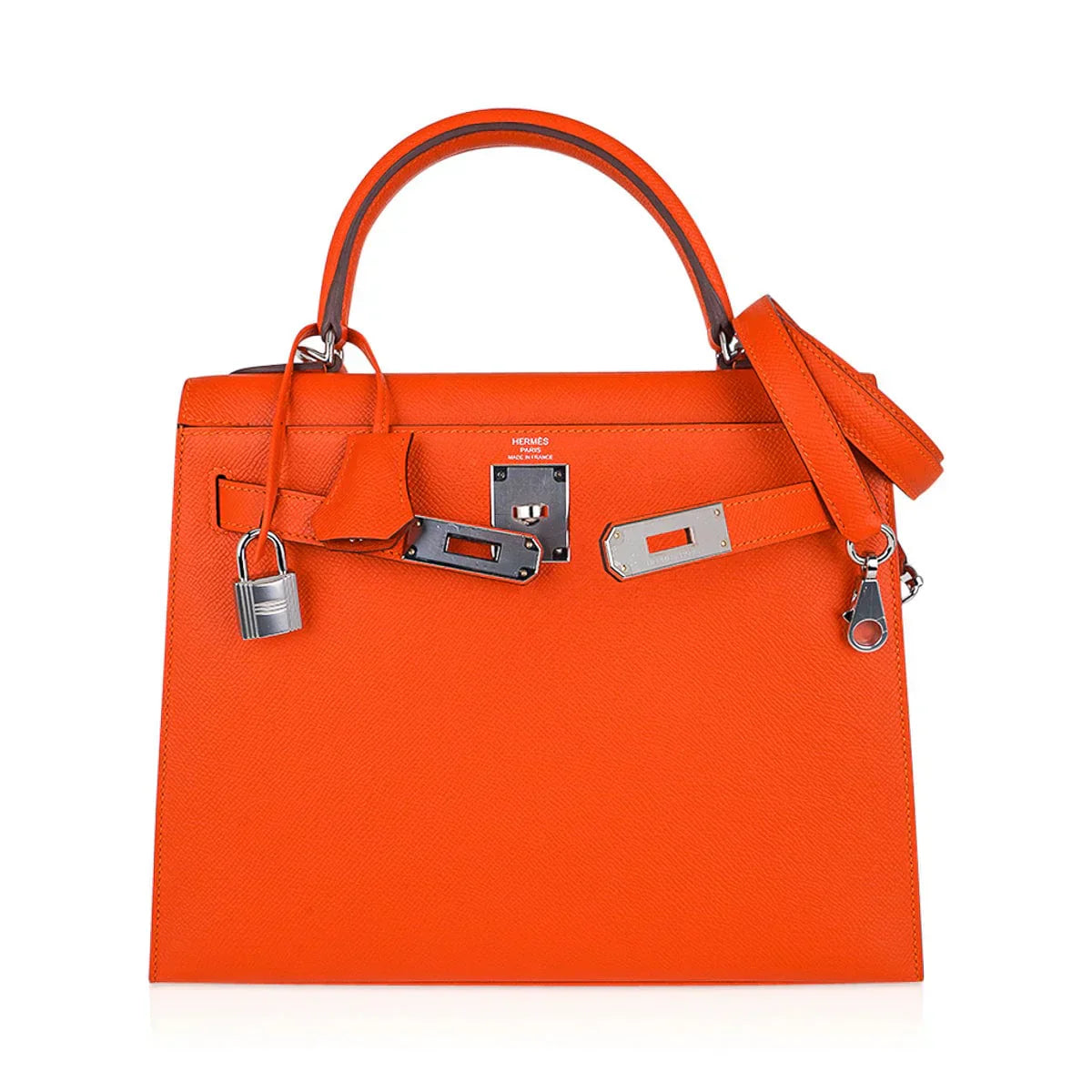 Kelly 28 Sellier Bag Feu Epsom Leather Palladium Hardware