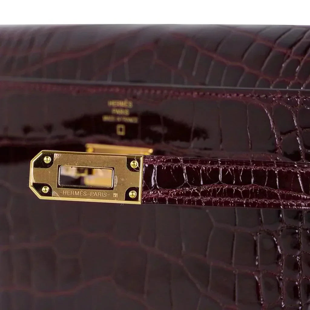 Kelly Classique To Go Wallet Bordeaux Alligator Gold Hardware New w/Box