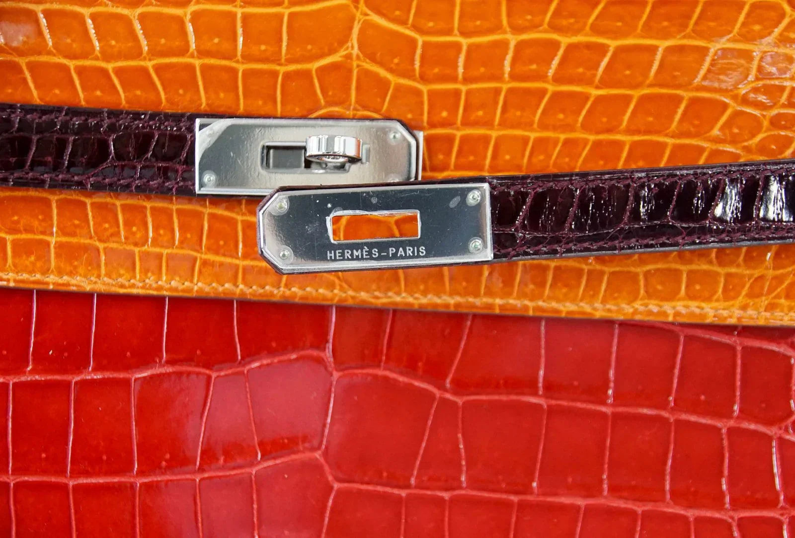 Kelly 35 Bag Tri Color Horseshoe Porosus Crocodile Palladium