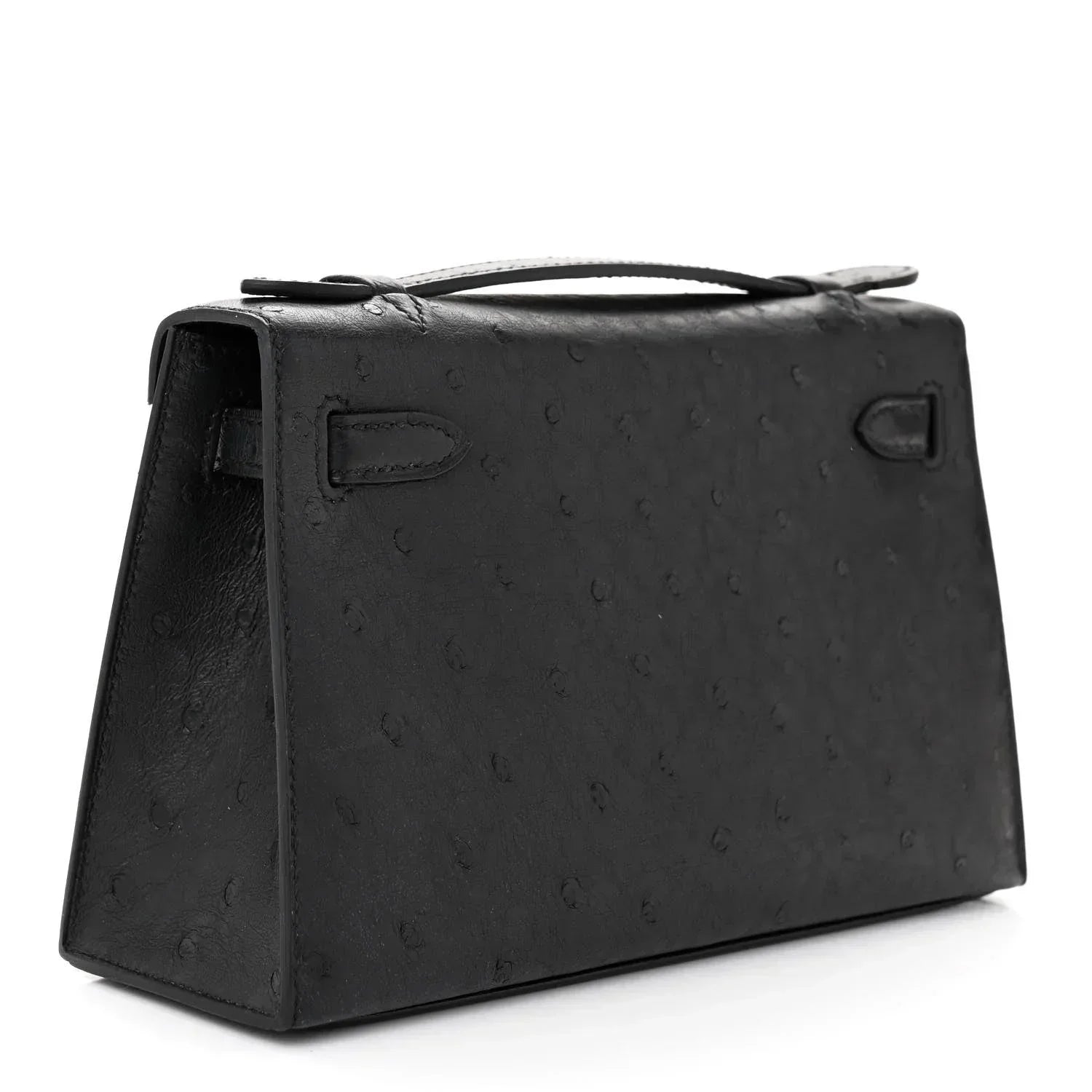 Kelly Pochette Black Ostrich Clutch Gold Hardware
