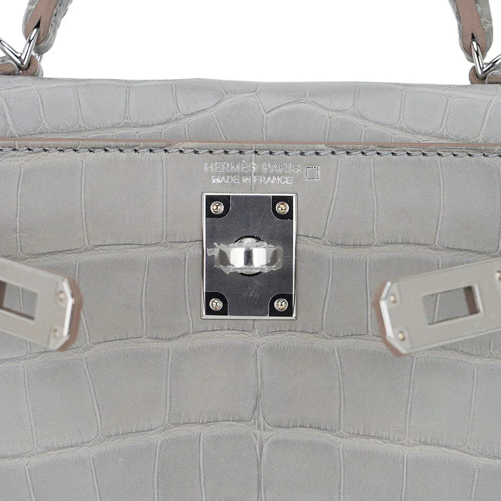 Limited Edition Mini Kelly 20 Sellier Matte Gris Perle Alligator Bag Palladium Hardware