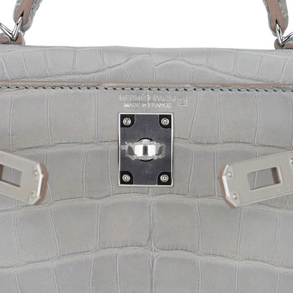 Limited Edition Mini Kelly 20 Sellier Matte Gris Perle Alligator Bag Palladium Hardware