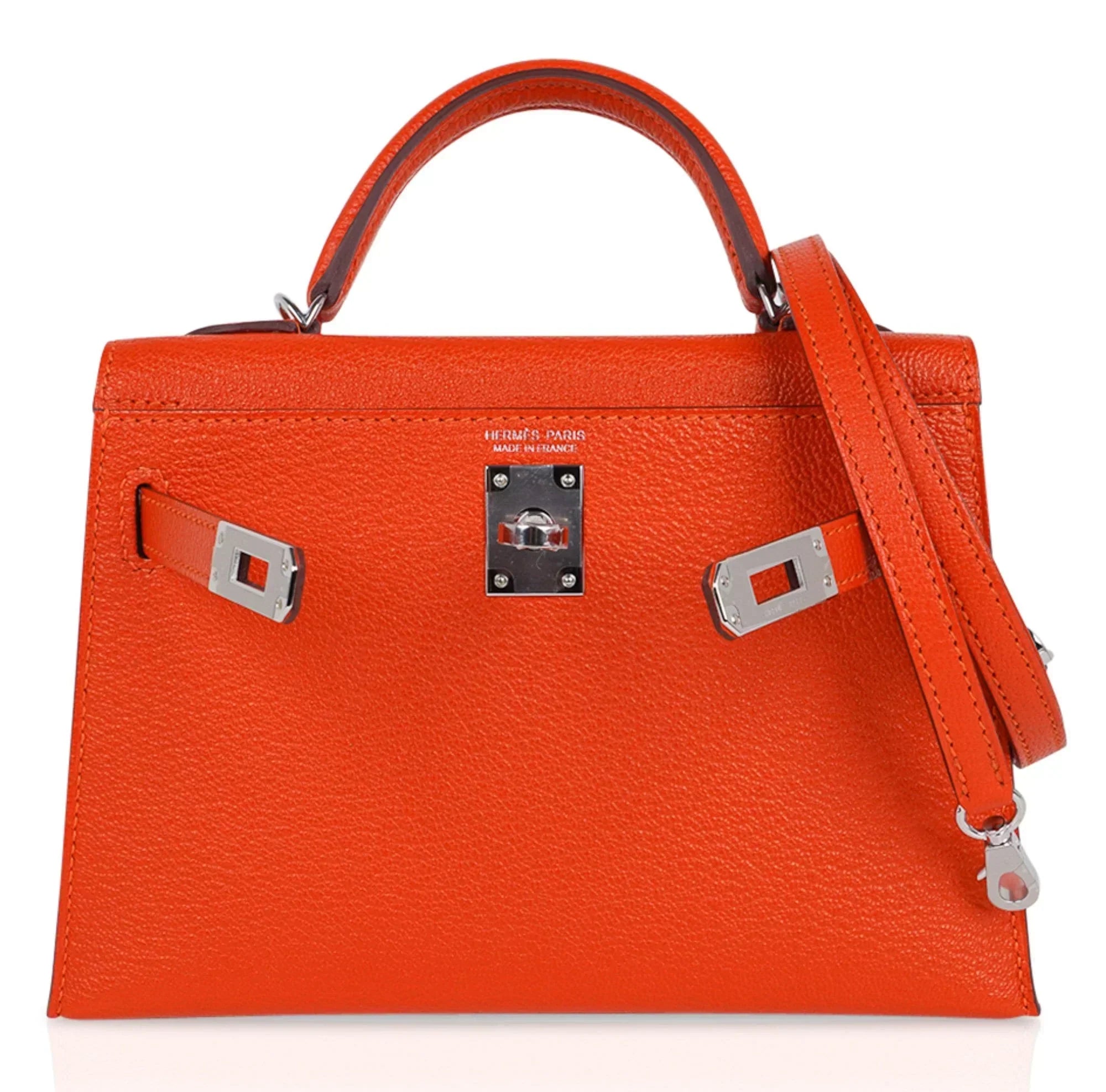 Kelly 20 Mini Sellier Bag Orange Feu / Rose Eglantine Chevre Bi-Color New w/Box