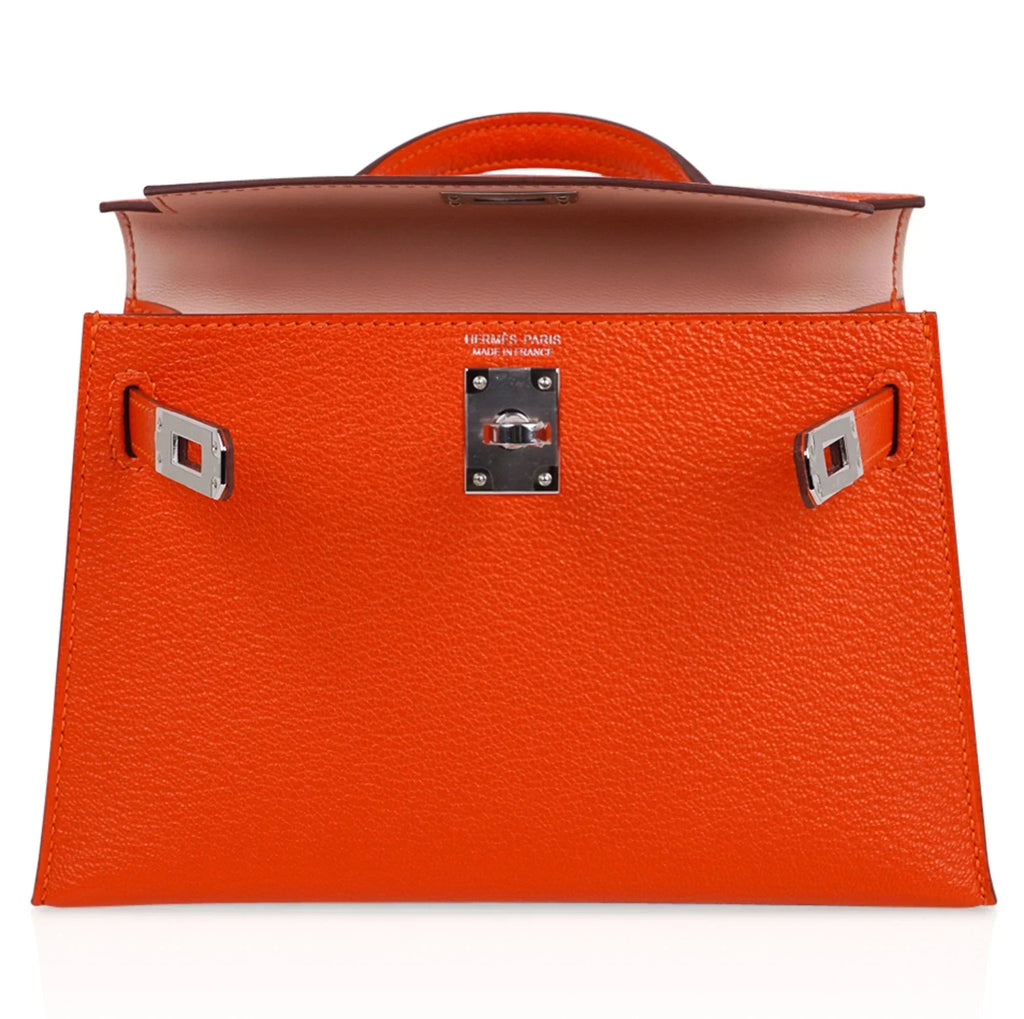 Kelly 20 Mini Sellier Bag Orange Feu / Rose Eglantine Chevre Bi-Color New w/Box