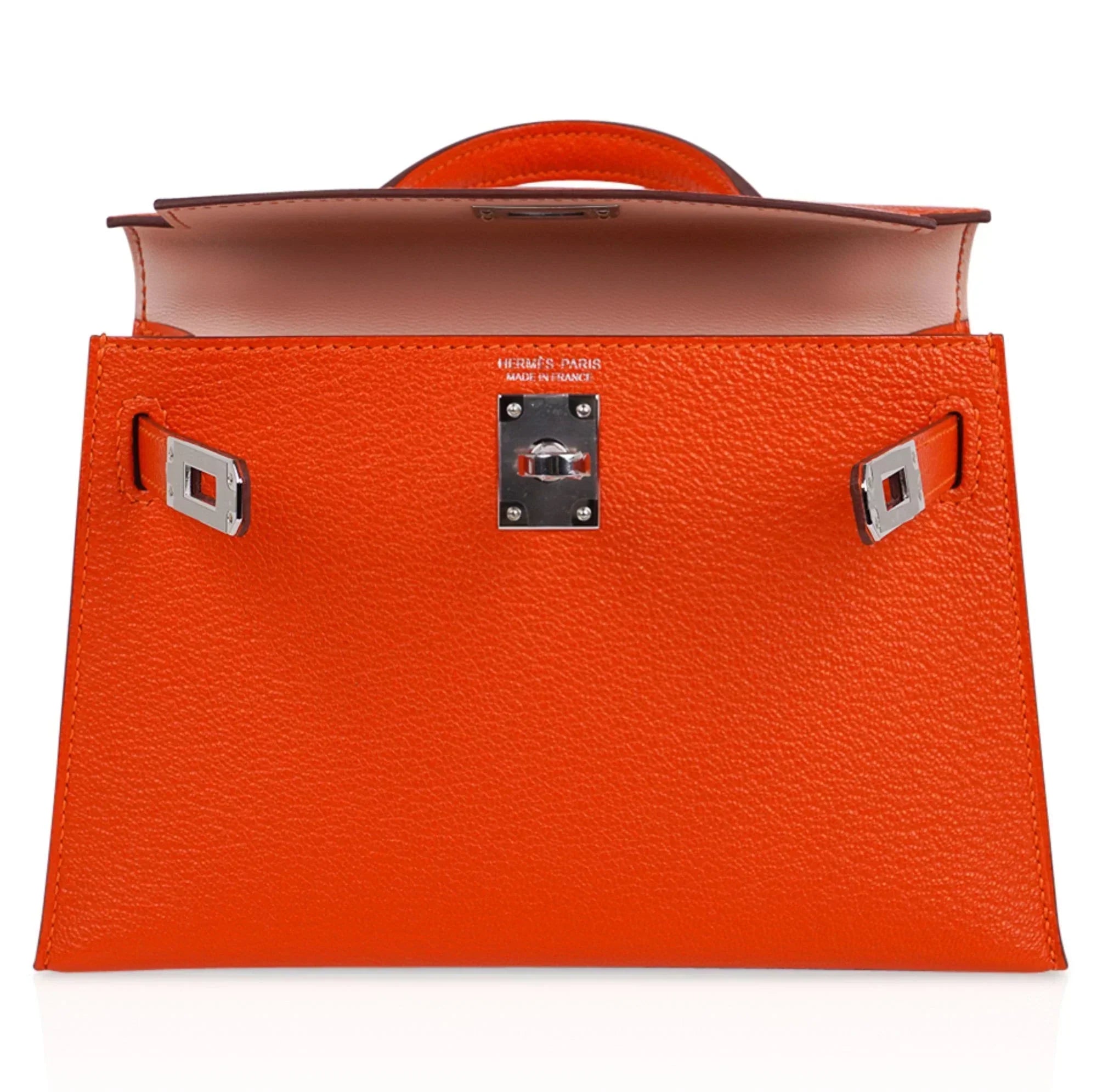 Kelly 20 Mini Sellier Bag Orange Feu / Rose Eglantine Chevre Bi-Color New w/Box