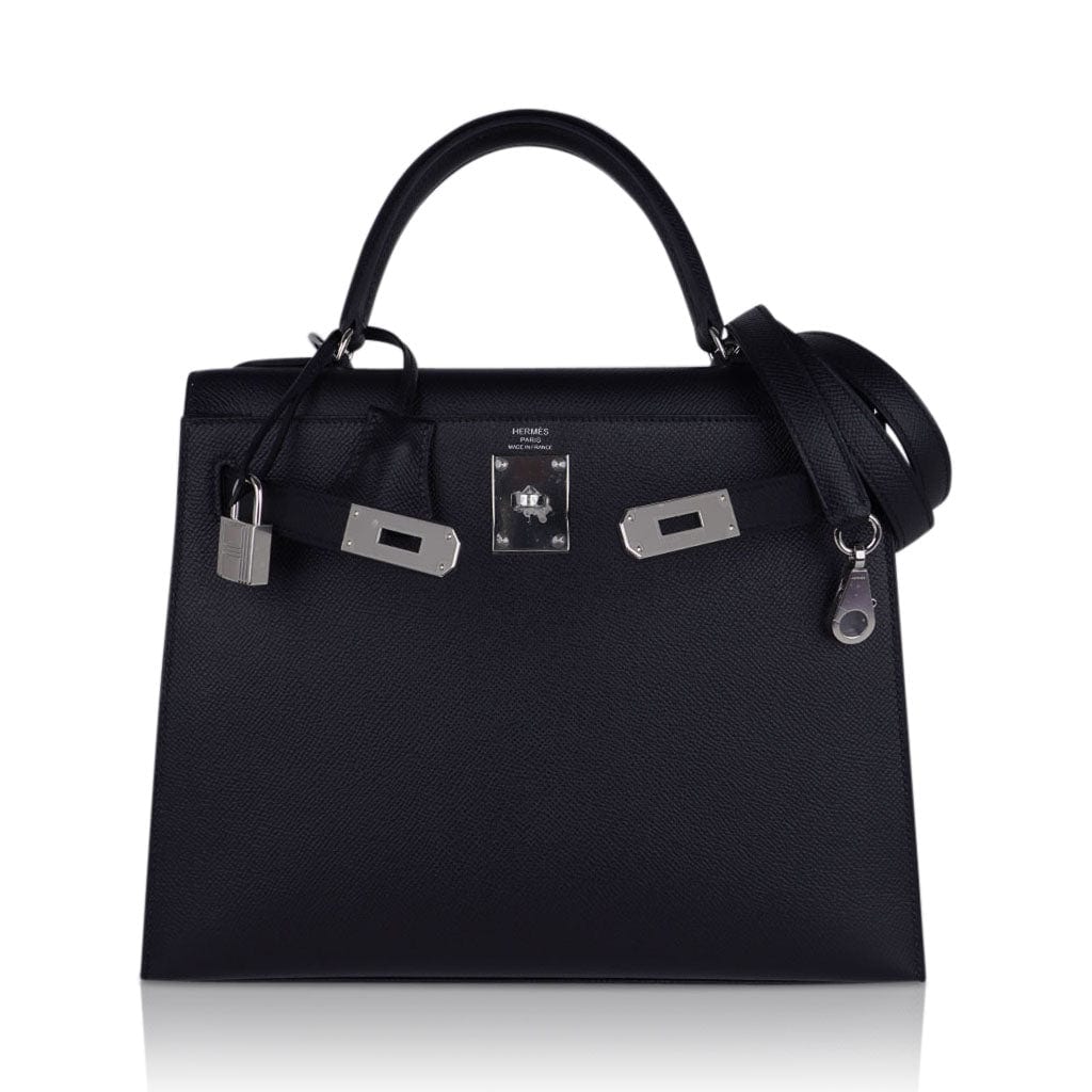 Kelly 28 Sellier Bag Black Epsom Leather with Palladium Hardware