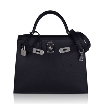 Kelly 28 Sellier Bag Black Epsom Leather with Palladium Hardware